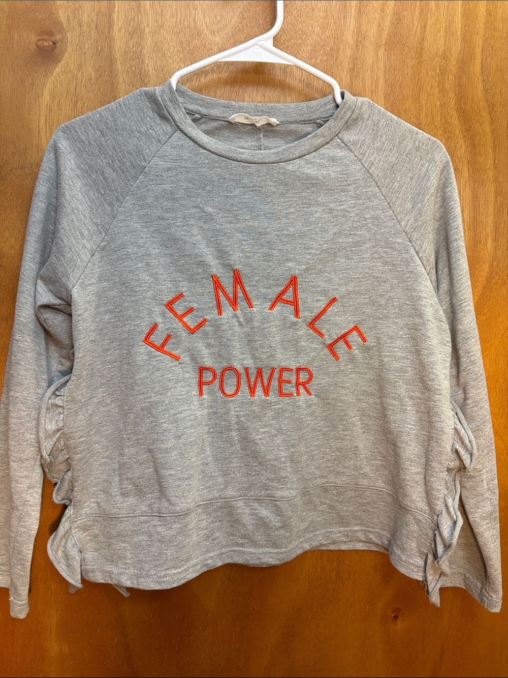 Mango Casual Light Gray Sweatshirt 'FEMALE POWER' Embroidery